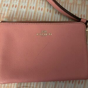 Coach Pink Leather Wristlet Clutch with Gold Logo